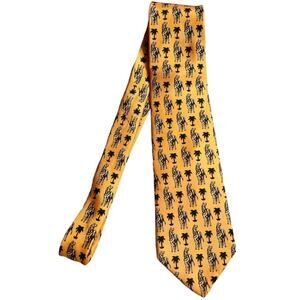 VTG Brooks Brothers Makers 100% Silk Neck Tie Zebra Palm Tree Print Yellow Green